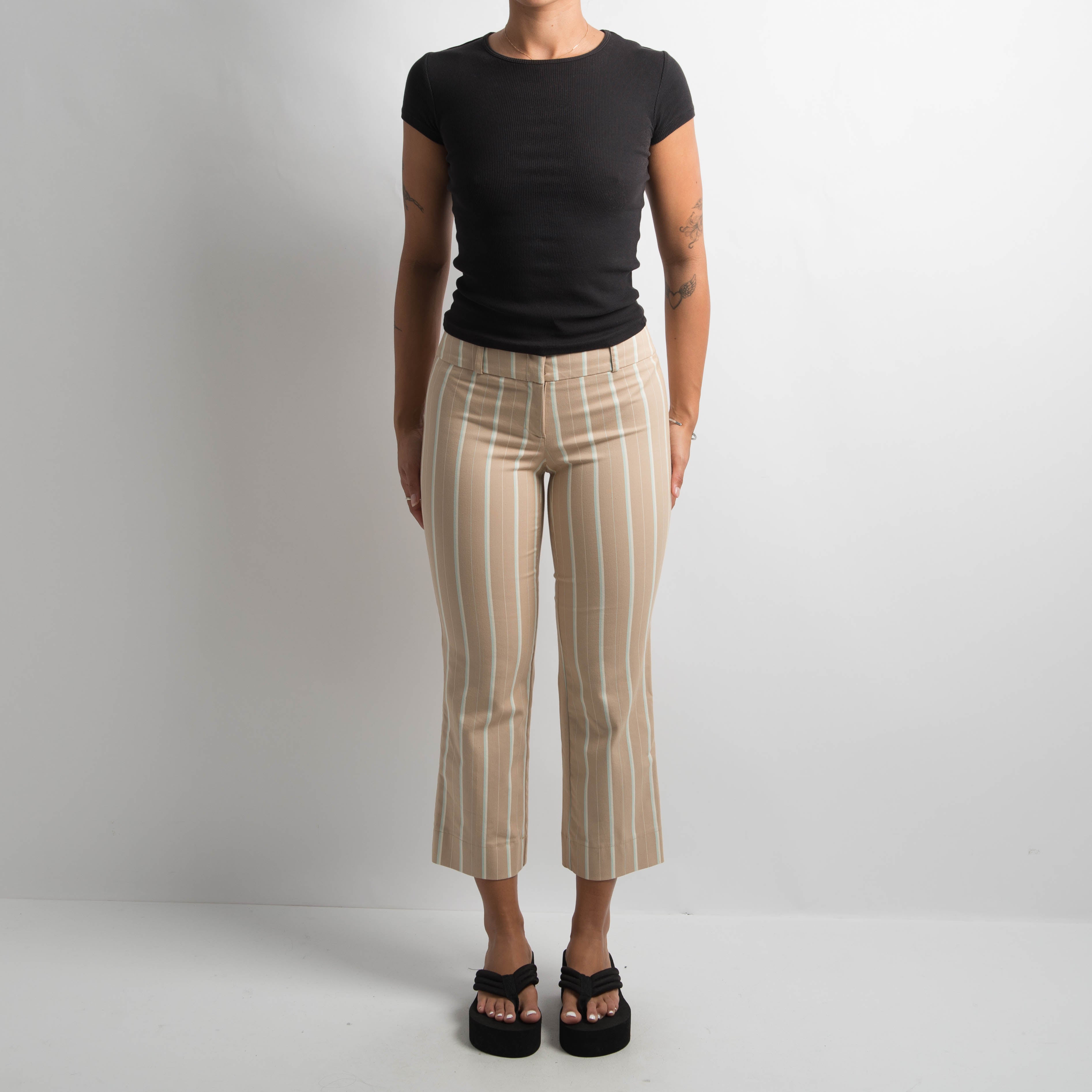 BEIGE STRIPE CAPRI PANTS