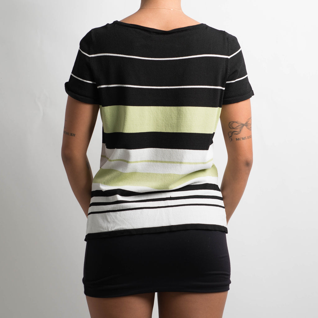 STRIPE KNIT SHORT SLEEVE TOP