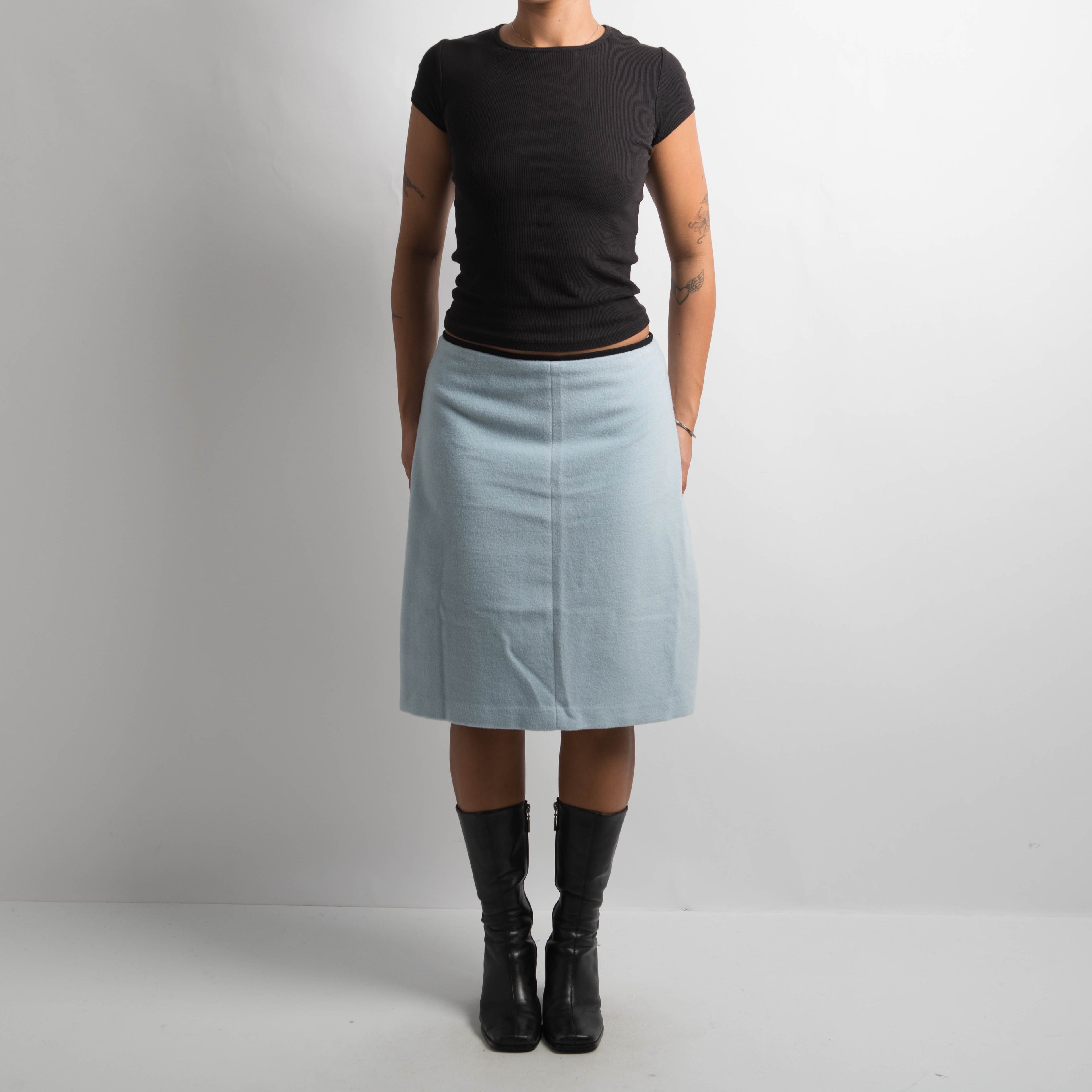 BLUE WOOL MIDI SKIRT