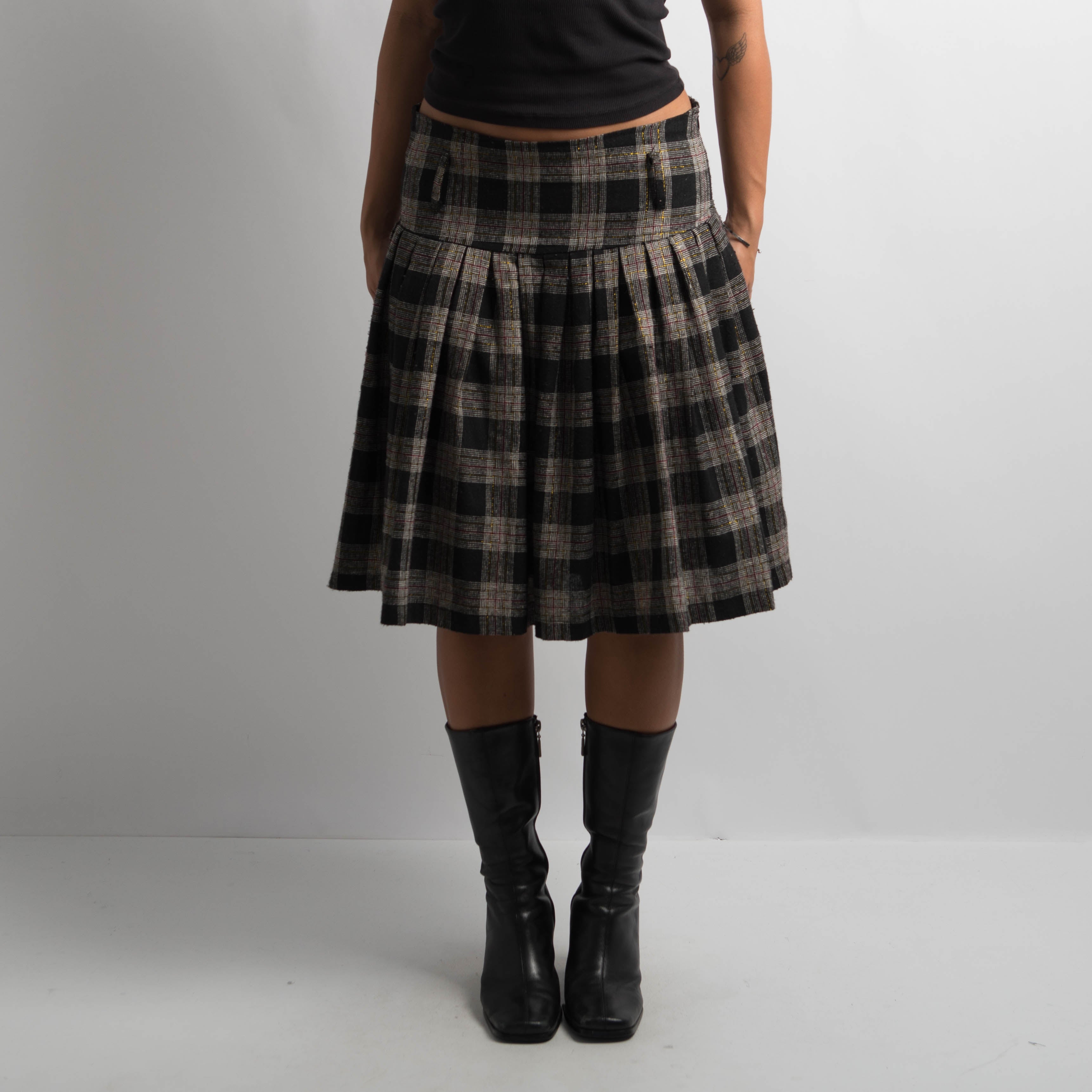CHECK PLEAT MIDI SKIRT