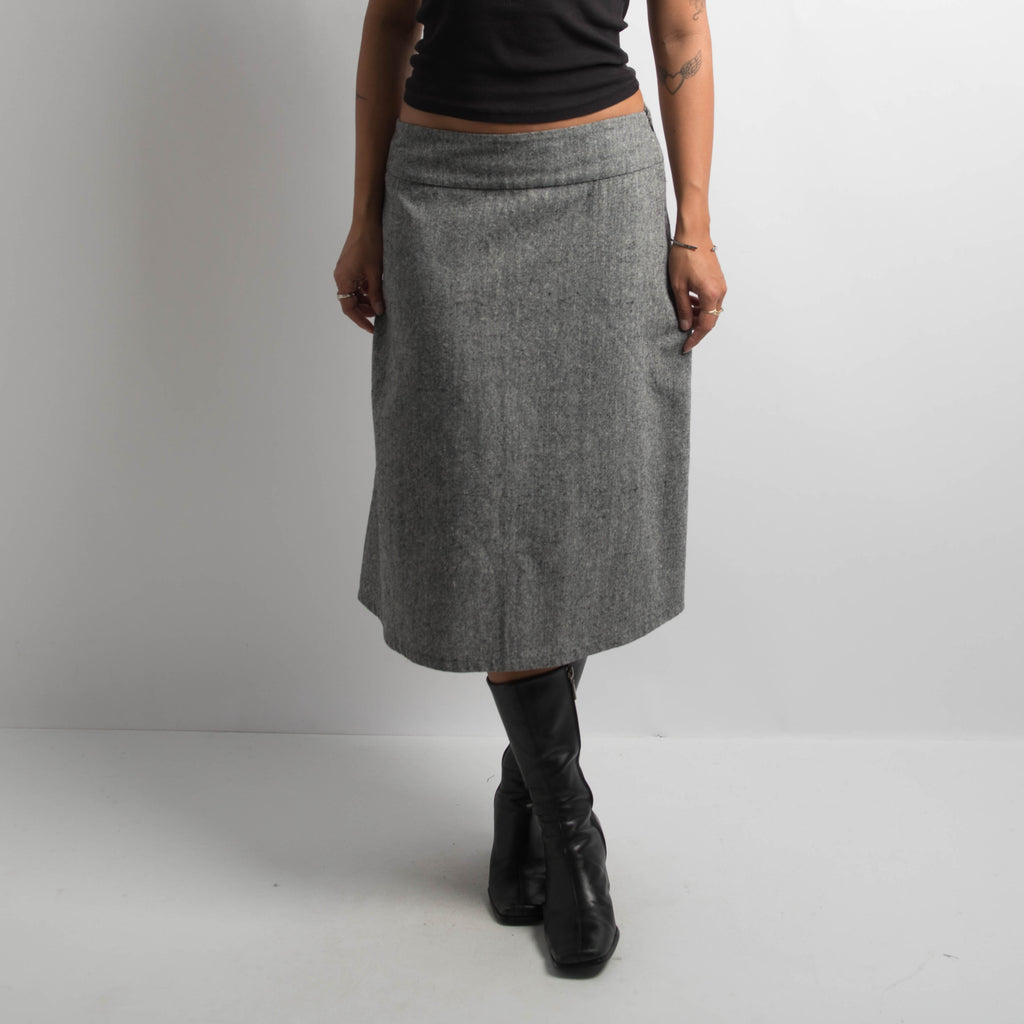 GREY WOOL MIDI SKIRT