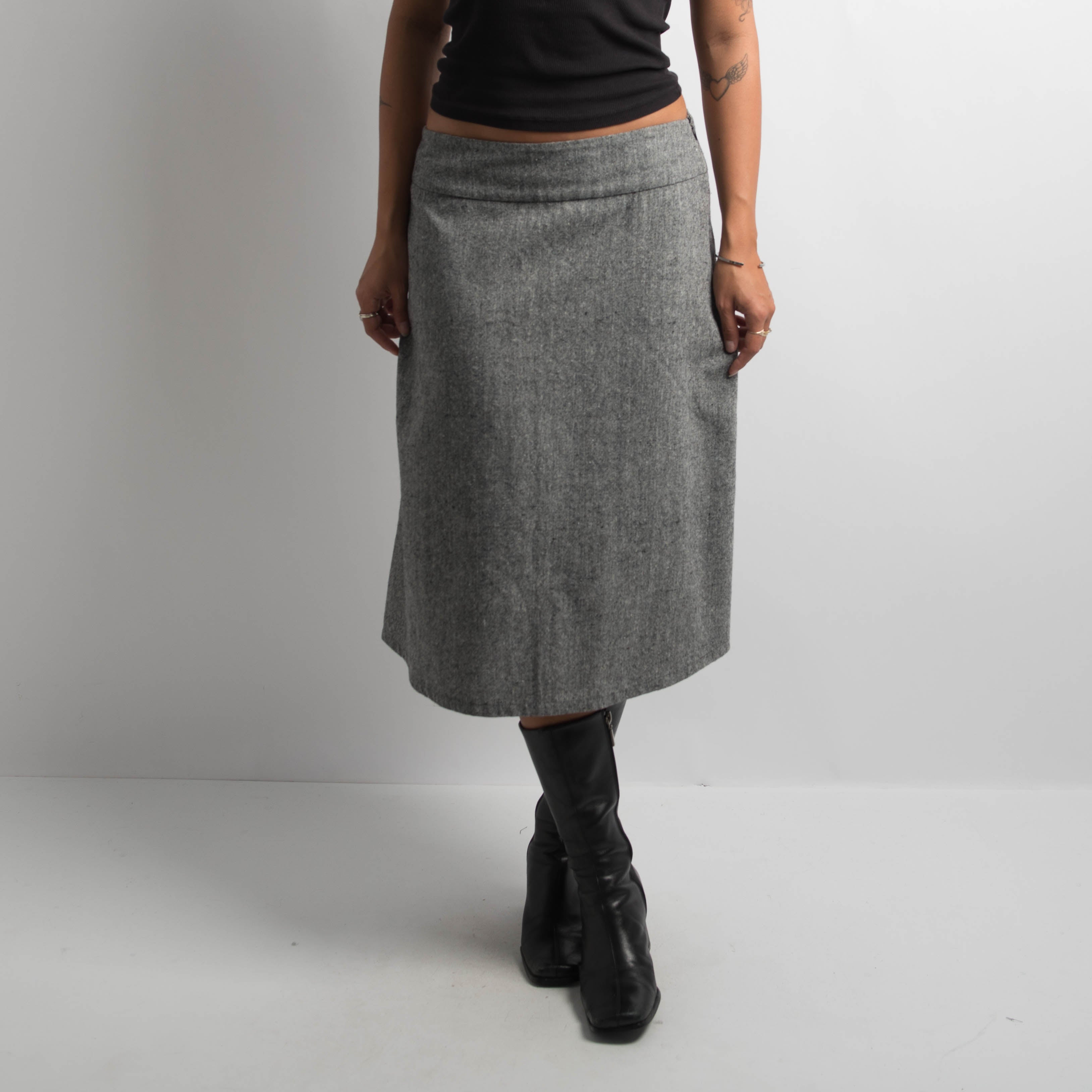 GREY WOOL MIDI SKIRT