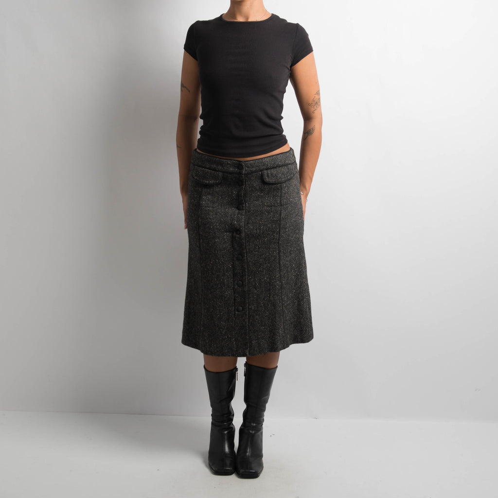 BUTTON WOOL MIDI SKIRT