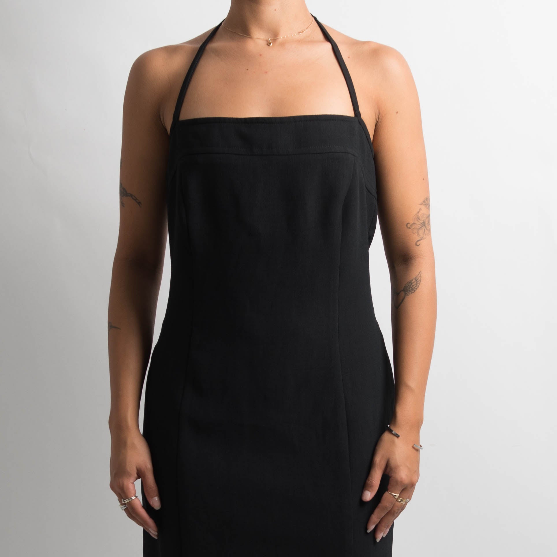 BLACK HALTER NECK DRESS