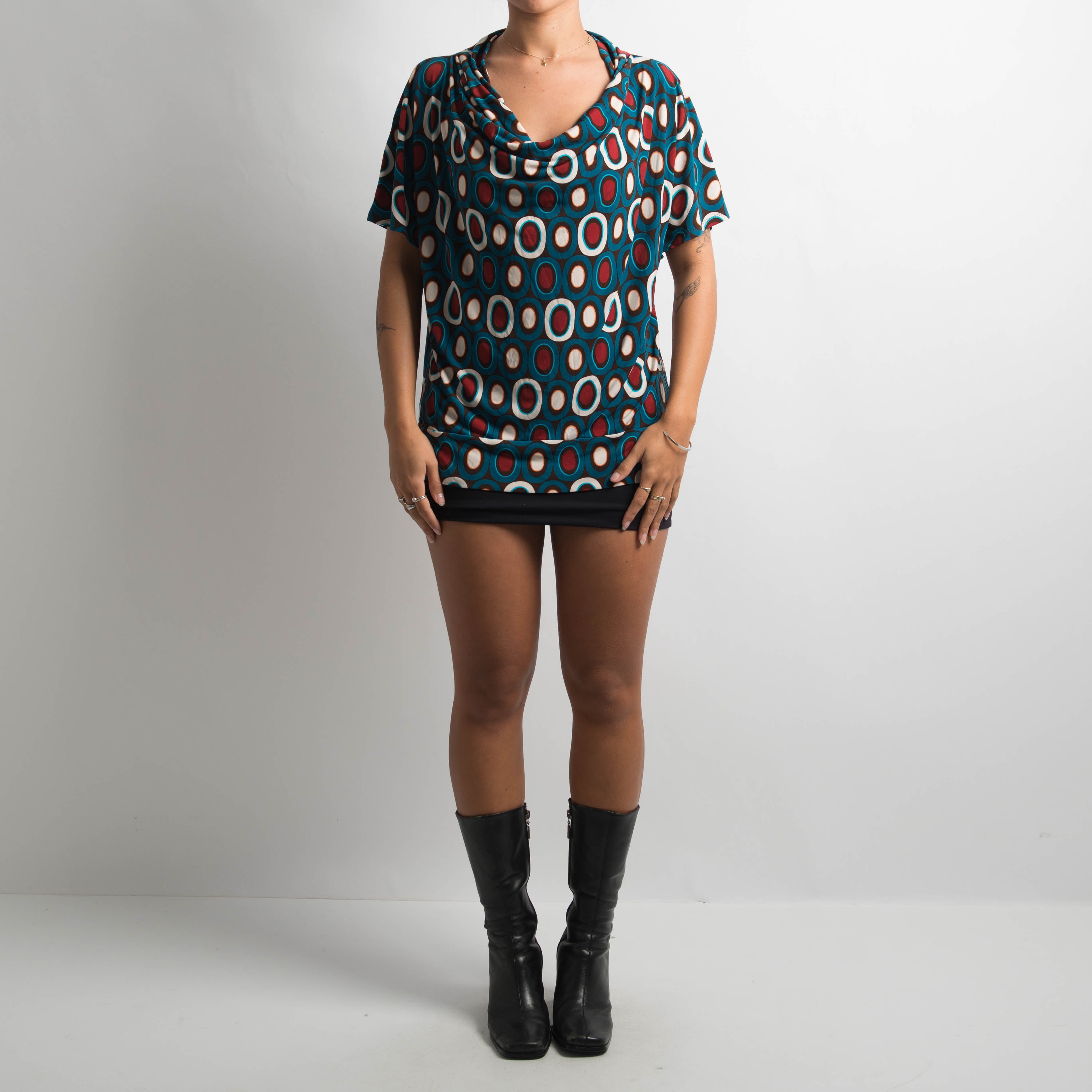 PATTERN COWL NECK TOP