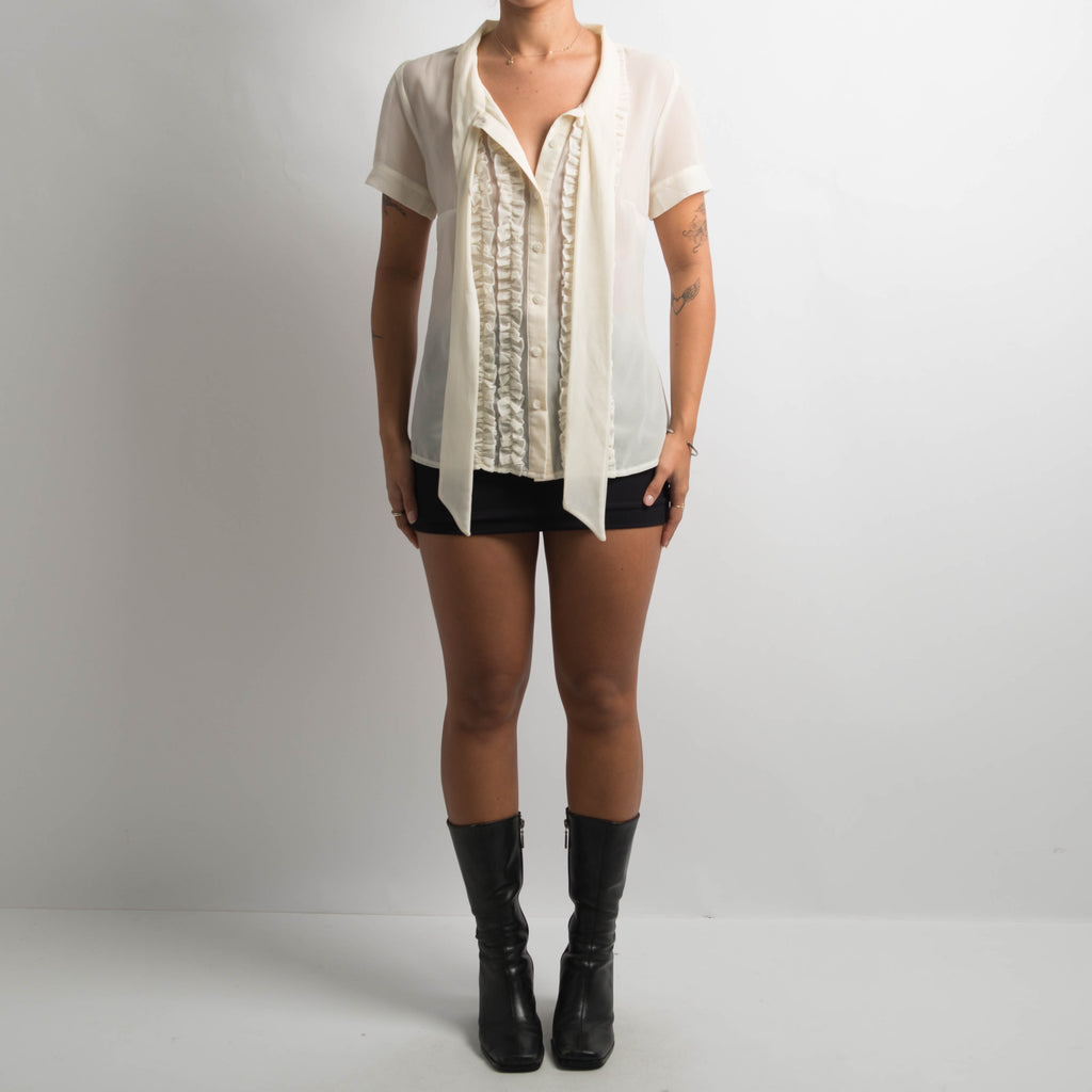 CREAM SHEER RUFFLE TOP