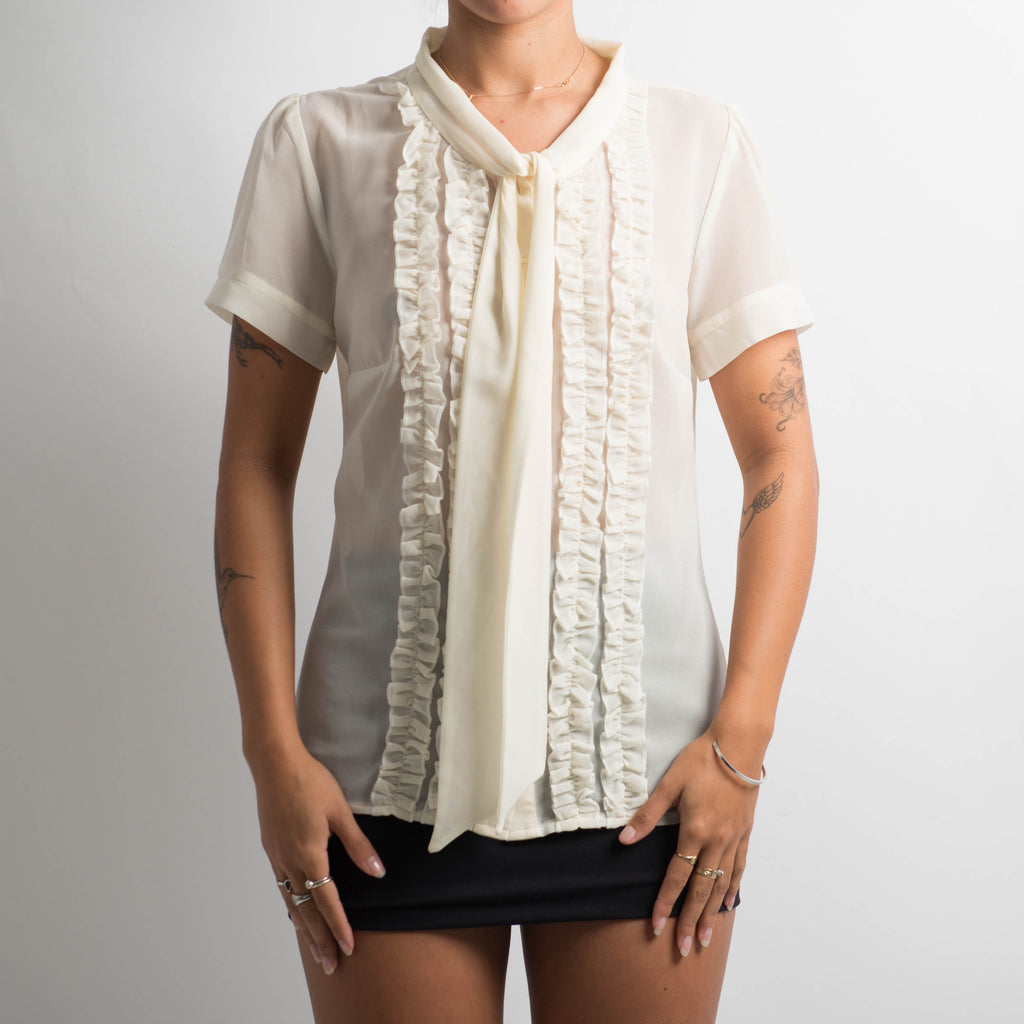 CREAM SHEER RUFFLE TOP