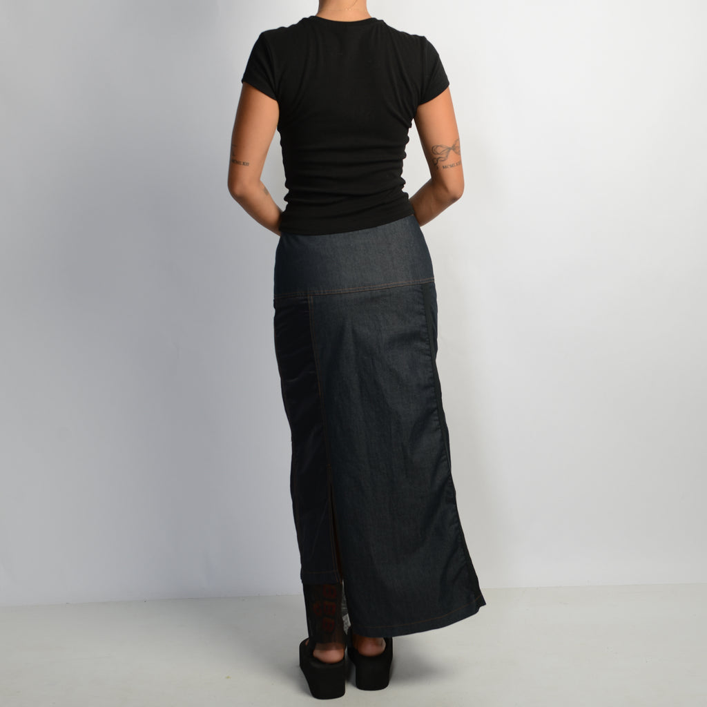 DENIM PANEL MAXI SKIRT