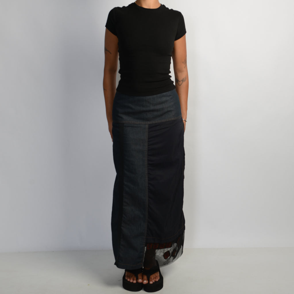 DENIM PANEL MAXI SKIRT