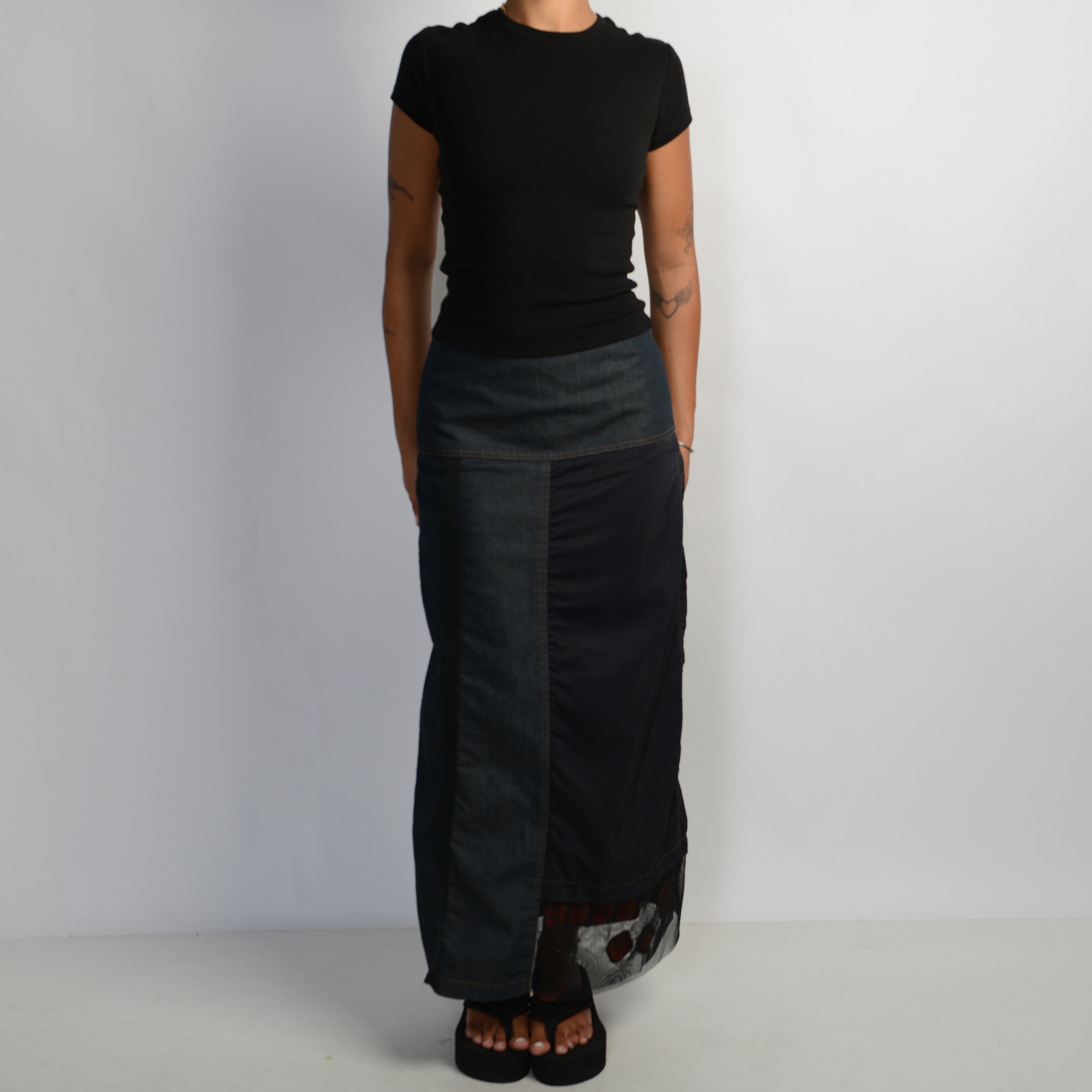 DENIM PANEL MAXI SKIRT