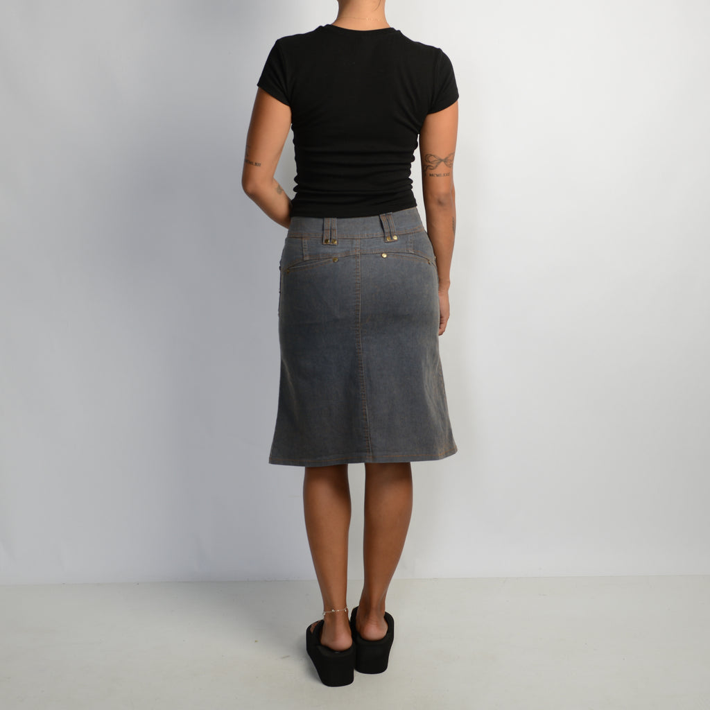 DENIM STRETCH MIDI SKIRT