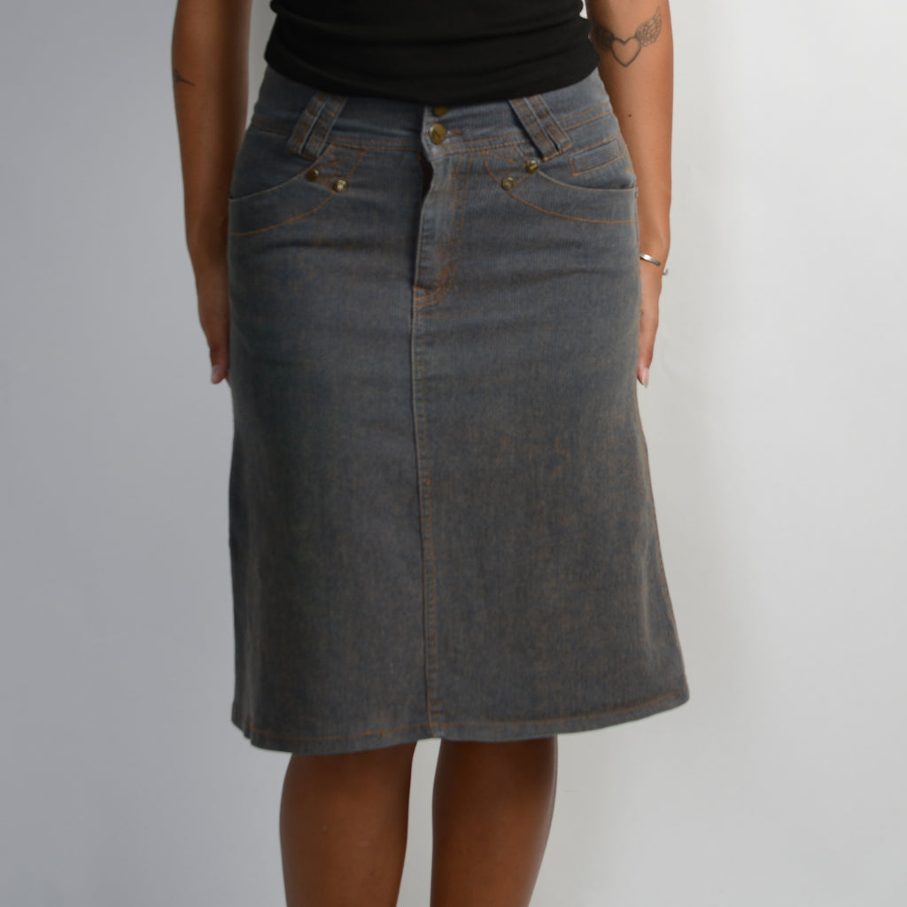 DENIM STRETCH MIDI SKIRT