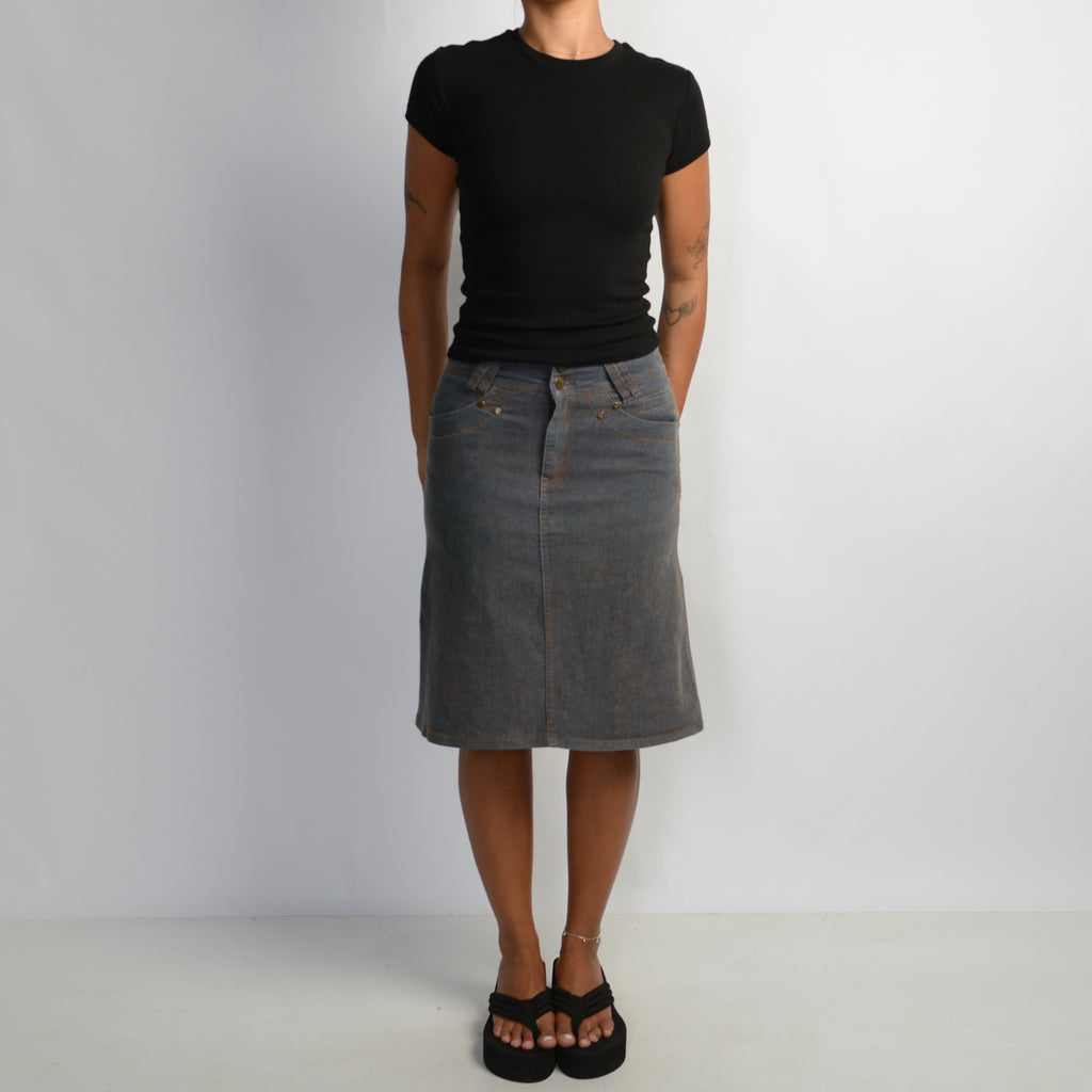 DENIM STRETCH MIDI SKIRT