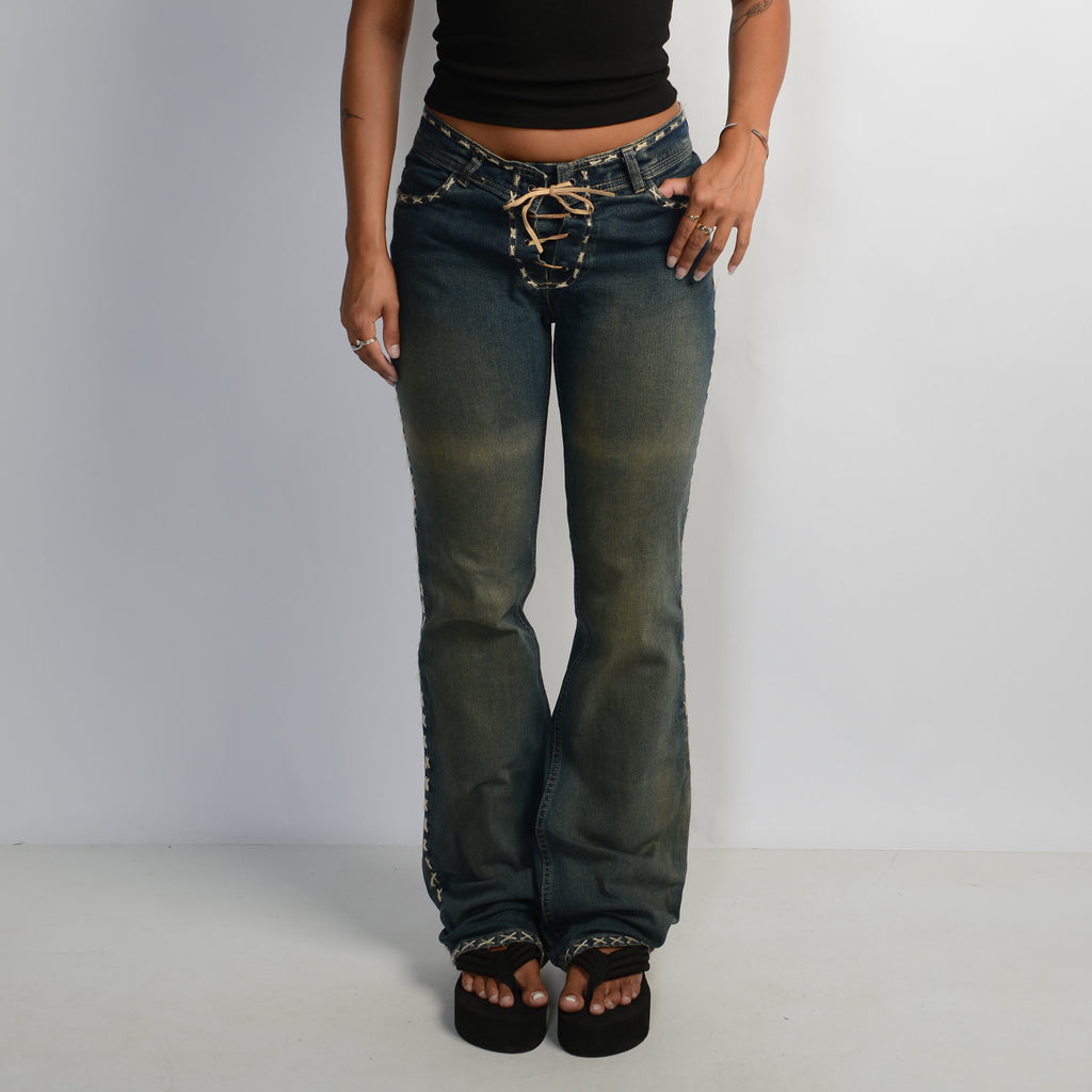 LACE UP FLARE JEANS