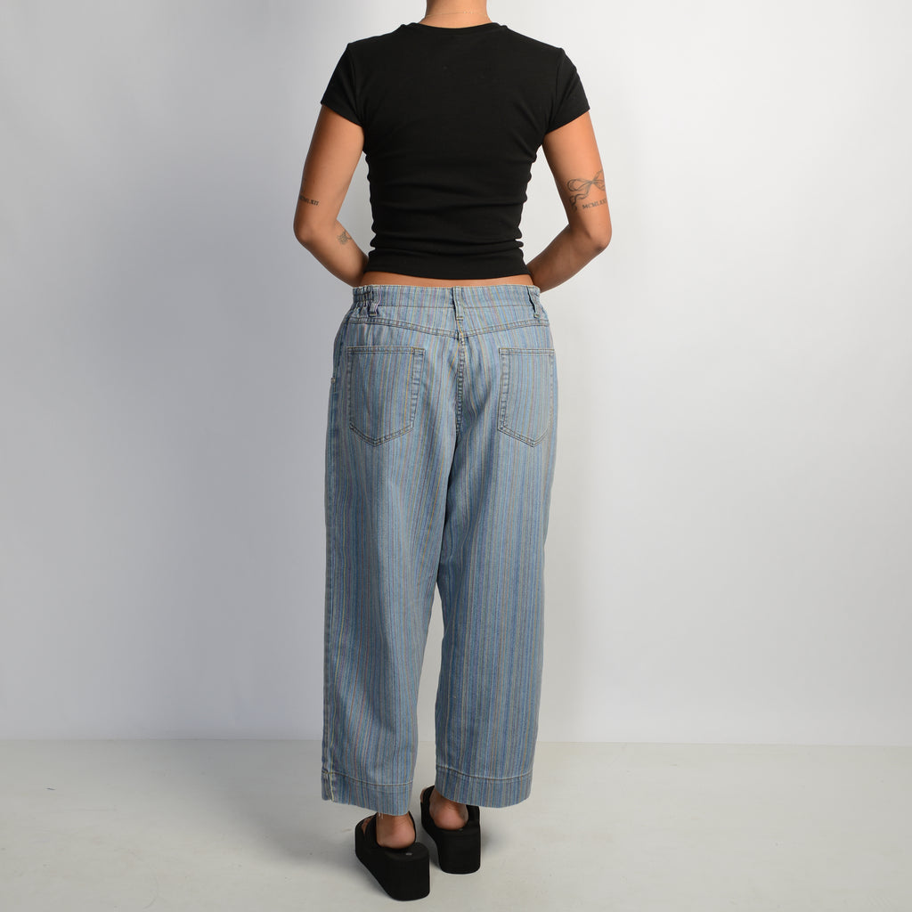 COLOURFUL STRIPE CROP JEANS