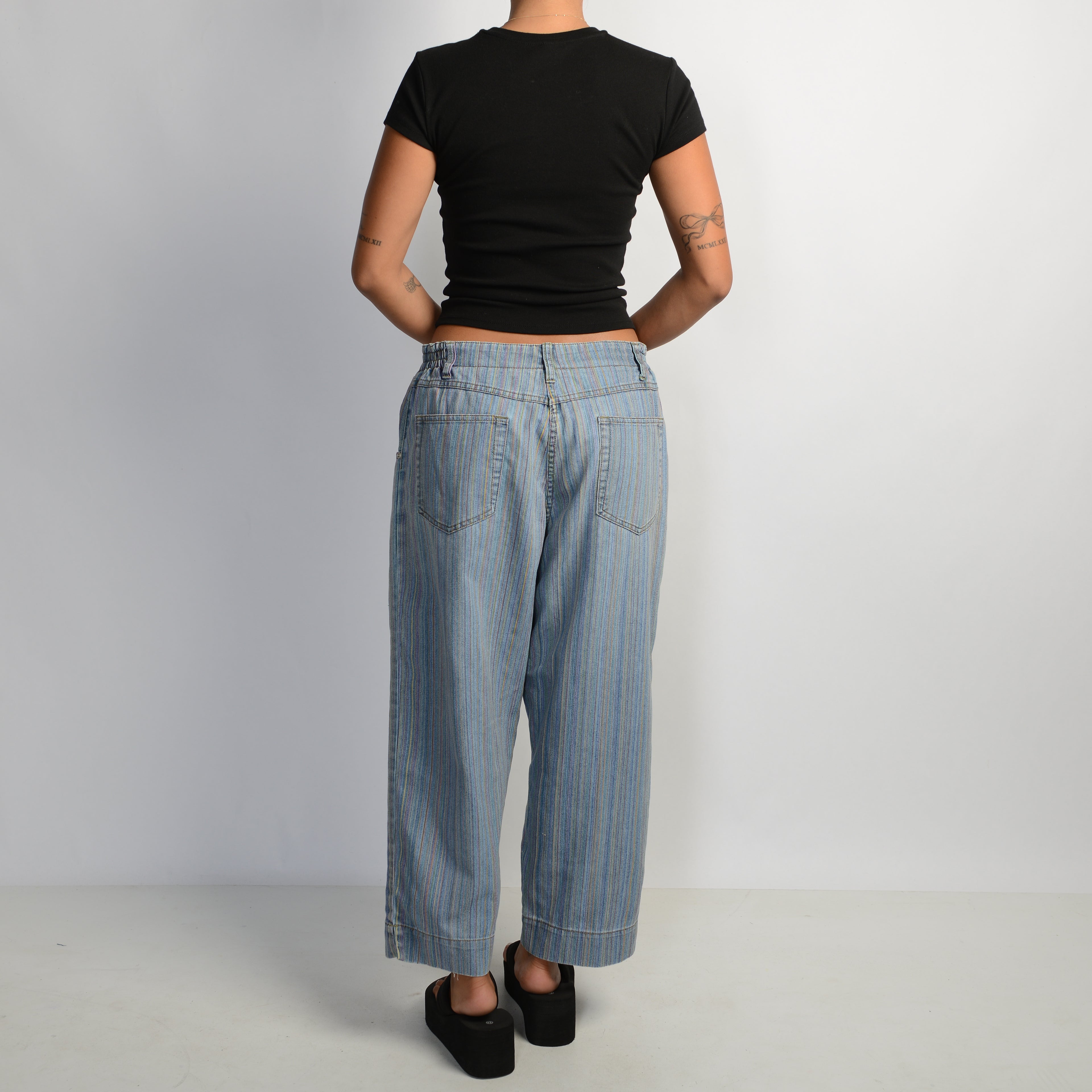 COLOURFUL STRIPE CROP JEANS