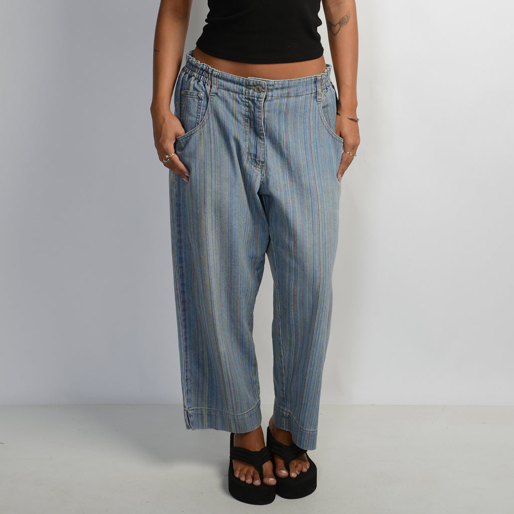 COLOURFUL STRIPE CROP JEANS