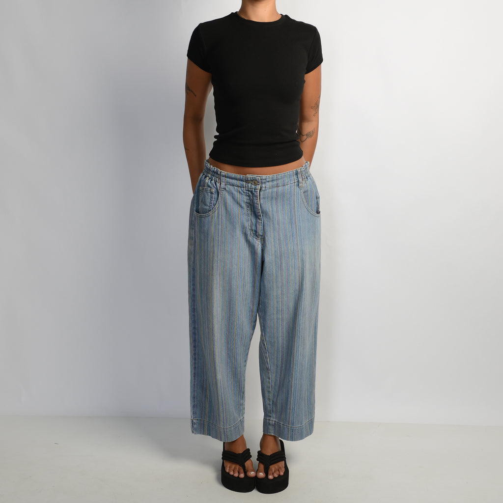 COLOURFUL STRIPE CROP JEANS