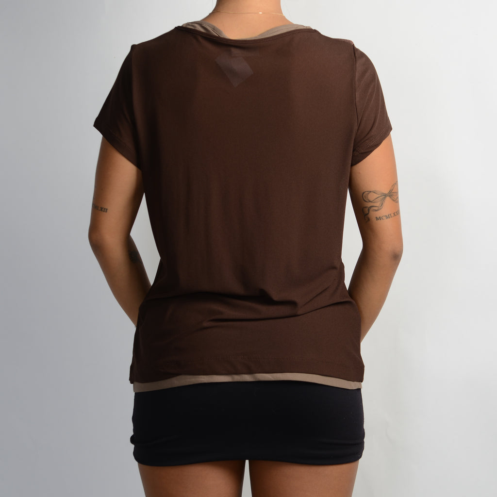 BROWN MESH LAYERED TOP