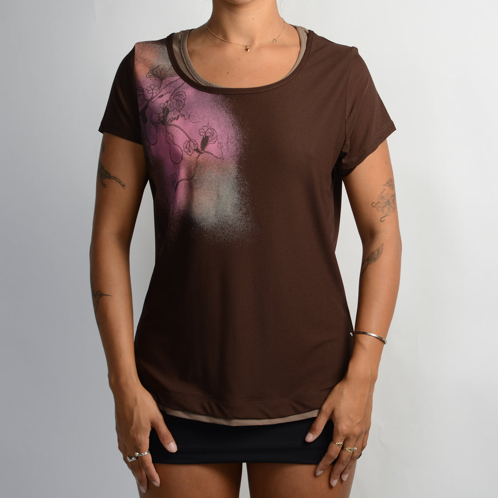 BROWN MESH LAYERED TOP