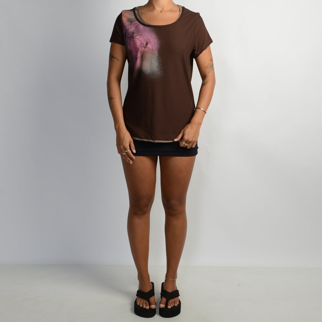 BROWN MESH LAYERED TOP