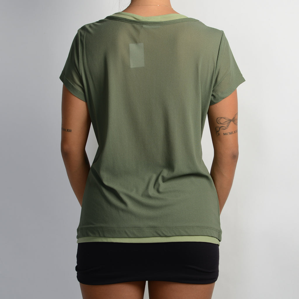GREEN MESH LAYERED TOP