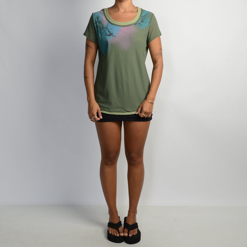 GREEN MESH LAYERED TOP