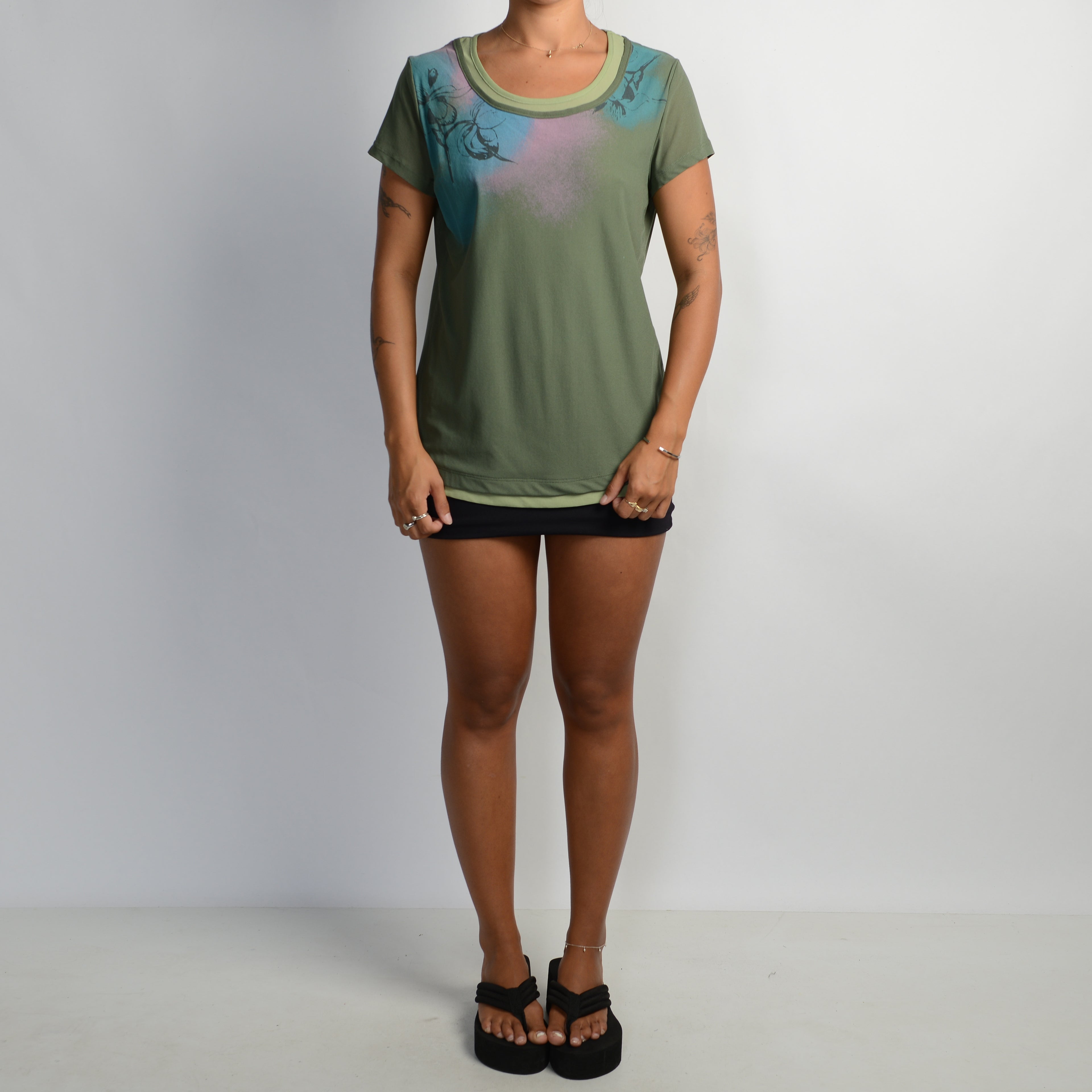 GREEN MESH LAYERED TOP