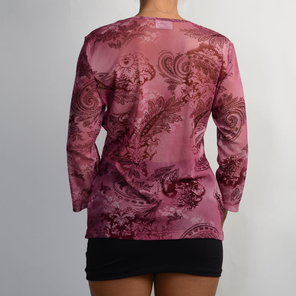 FUSCHIA PAISLEY MESH TOP