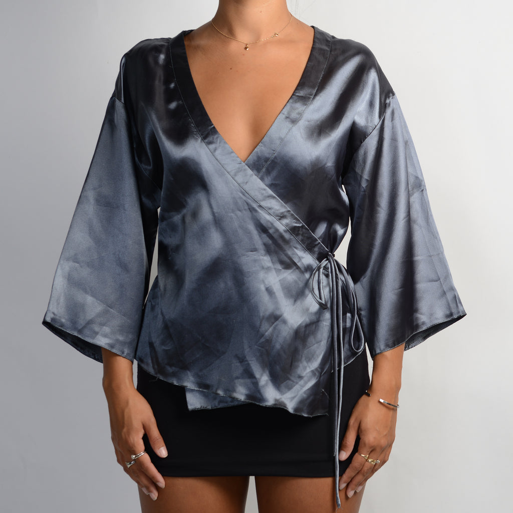 TEAL SATIN KIMONO TOP