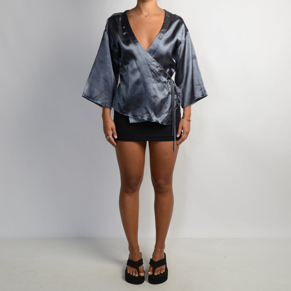 TEAL SATIN KIMONO TOP