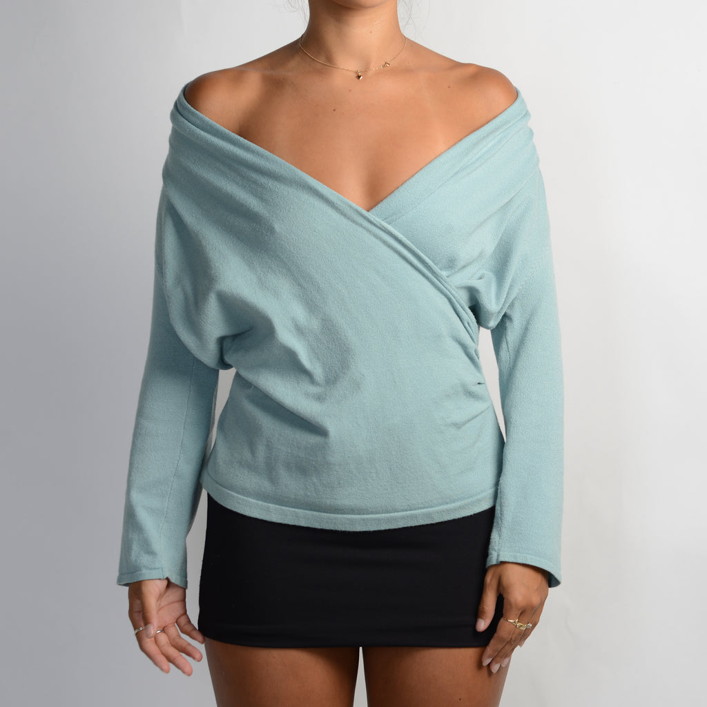 KNIT FAUX WRAP TOP