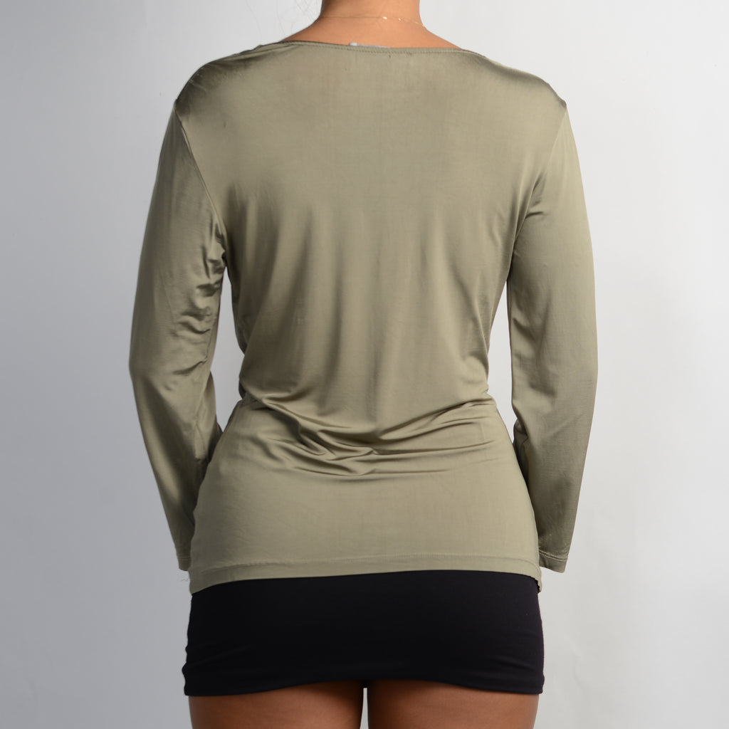 KHAKI COWL NECK TOP