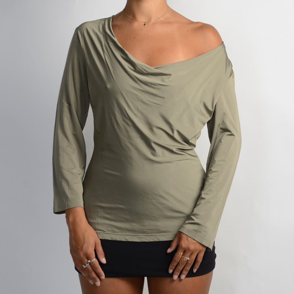 KHAKI COWL NECK TOP