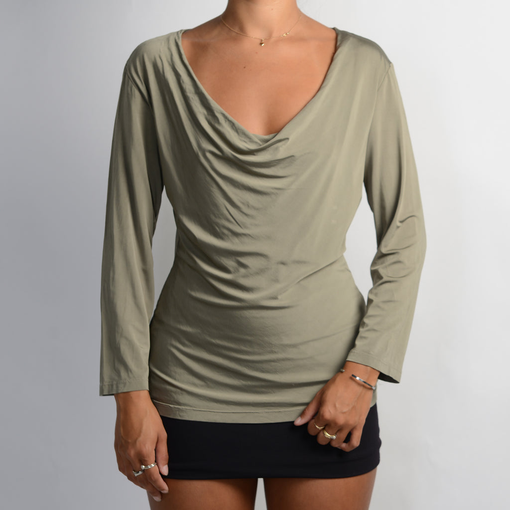 KHAKI COWL NECK TOP