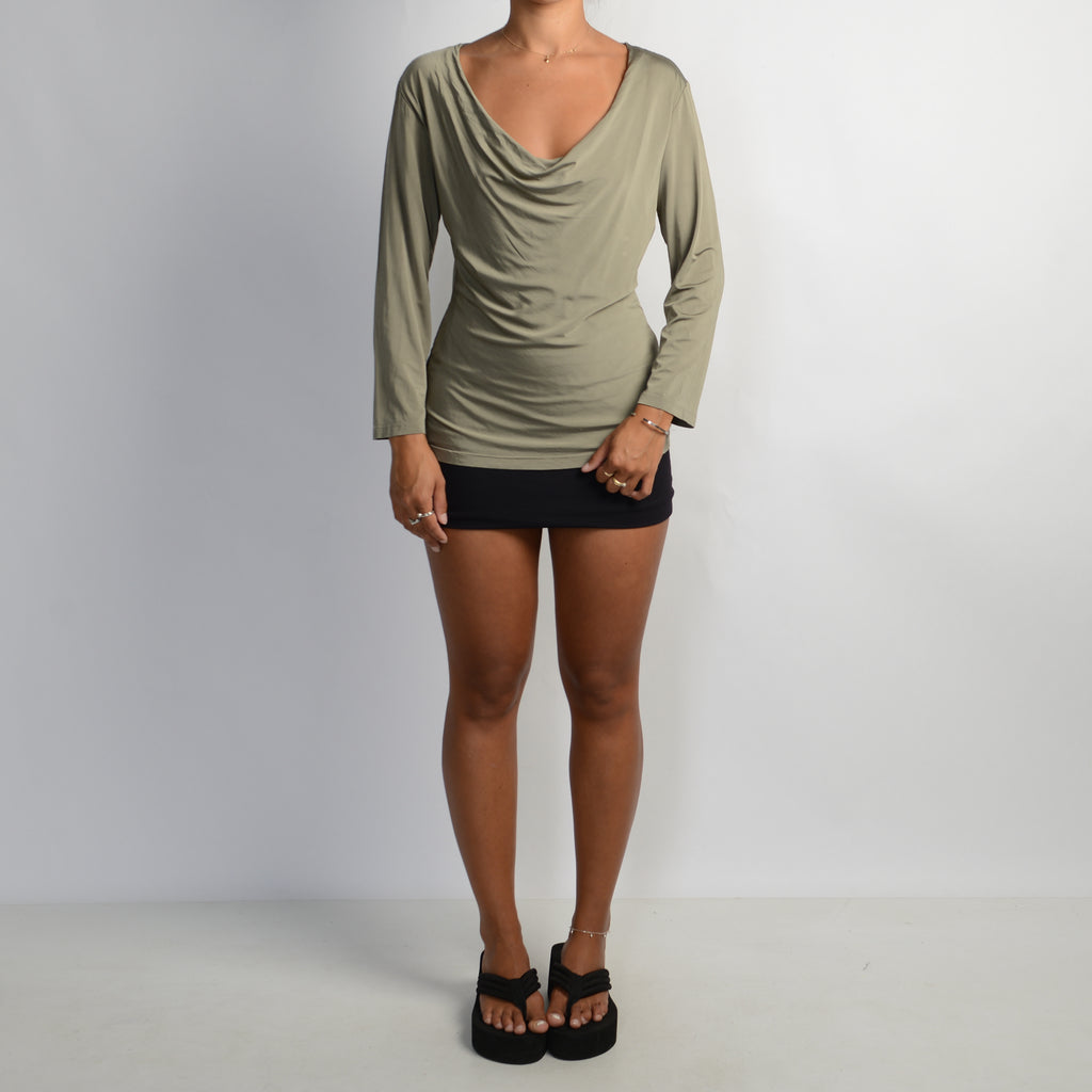 KHAKI COWL NECK TOP