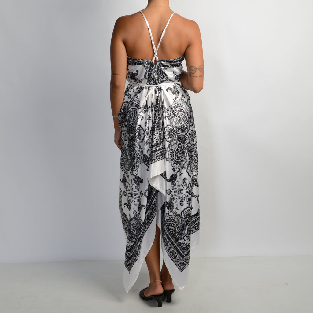 B&W SATIN MIDI DRESS