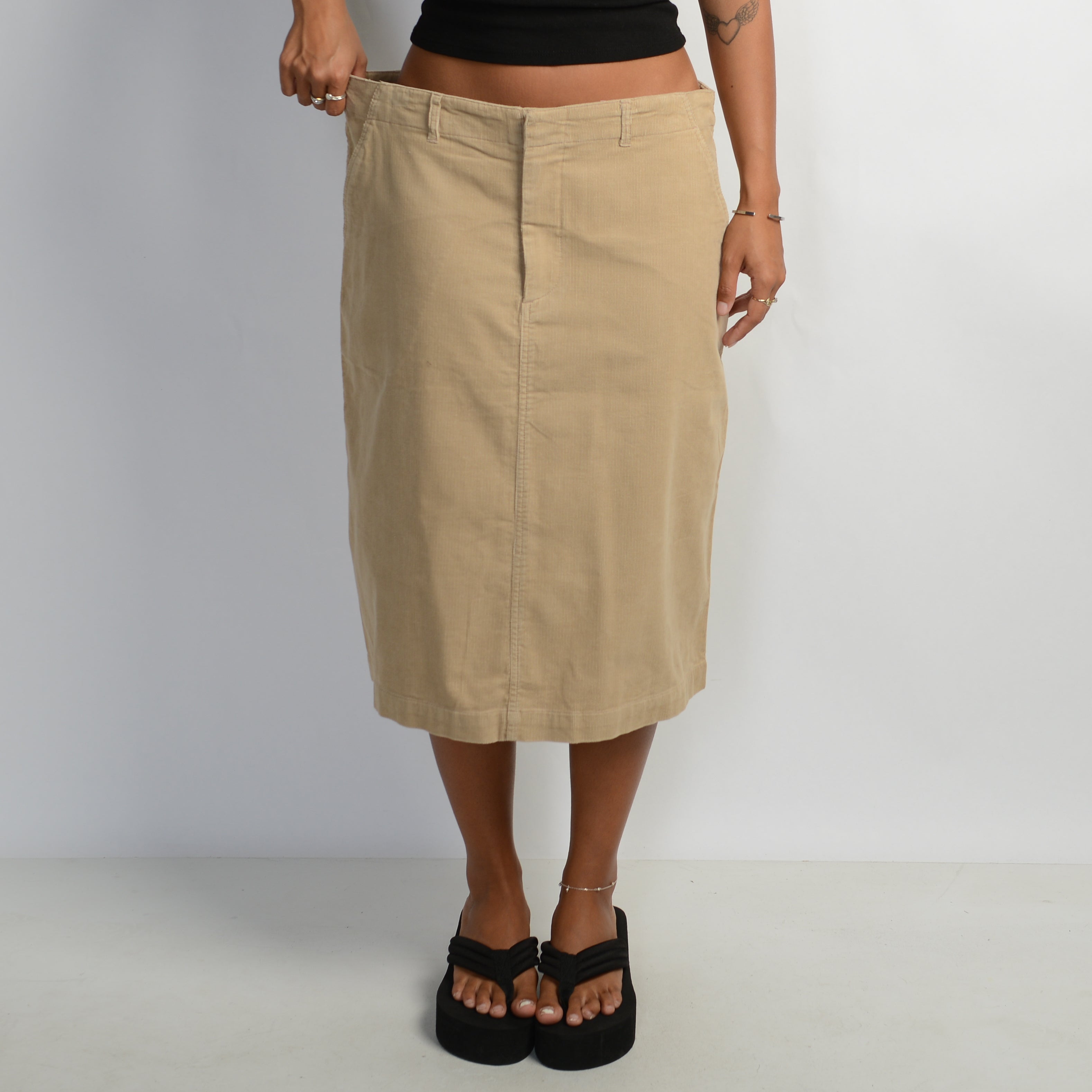 TAN CORDUROY MIDI SKIRT