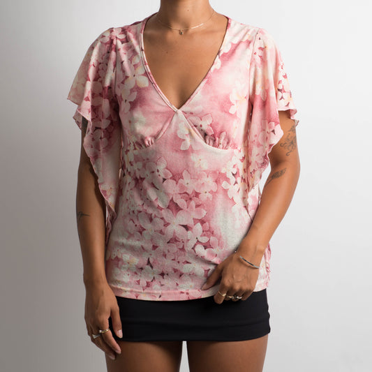 PINK FLORAL MESH TOP