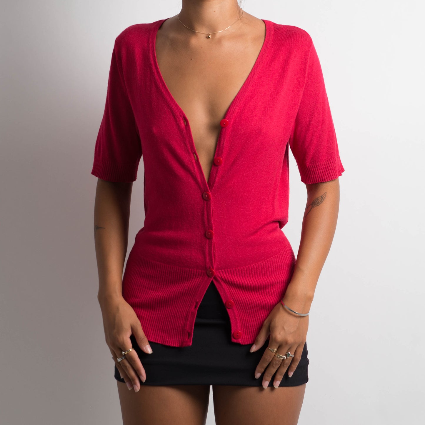 RASPBERRY SHORT SLEEVE CARDIGAN