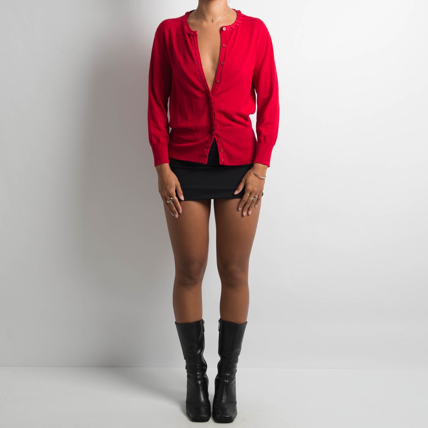 RED BUTTON UP CARDIGAN