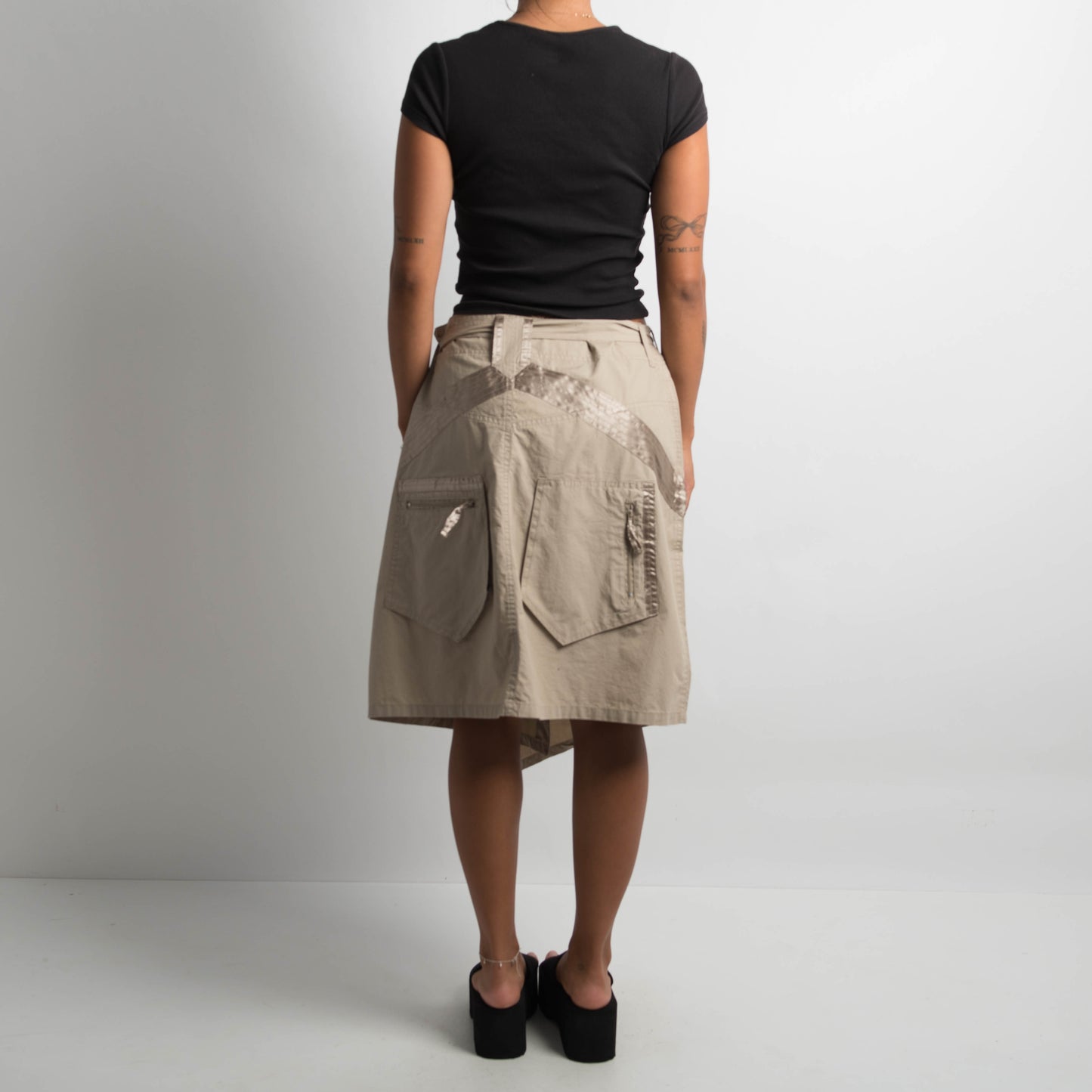 TAN ASYMMETRIC UTILITY SKIRT