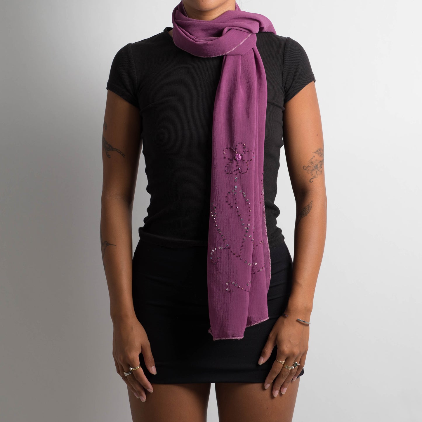 SHEER PURPLE BEADED SCARF