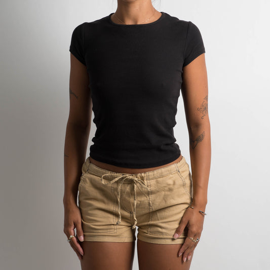 TAN LINEN MINI SHORTS