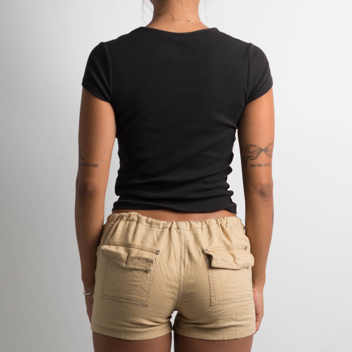 TAN LINEN MINI SHORTS