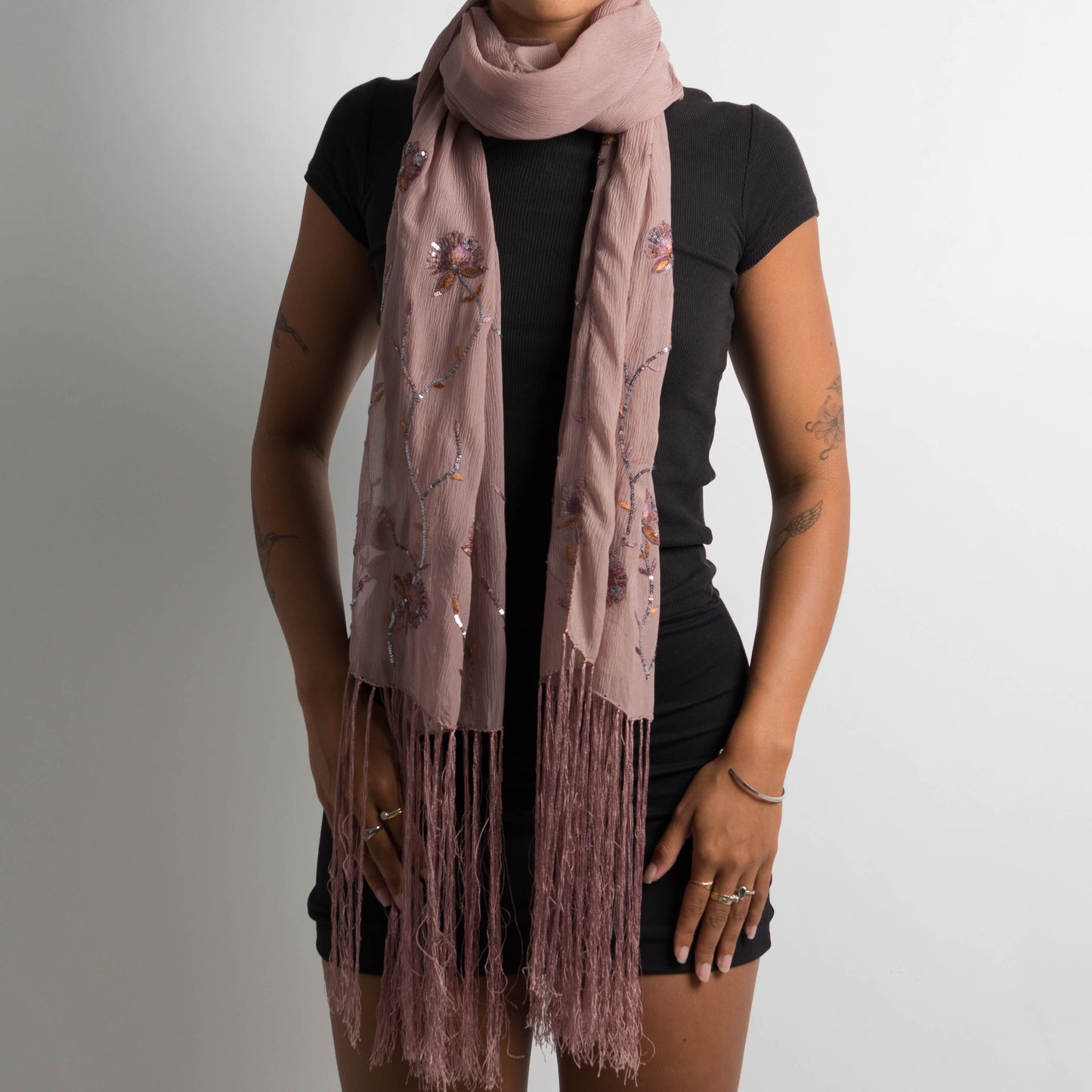 SHEER PINK TASSEL SCARF