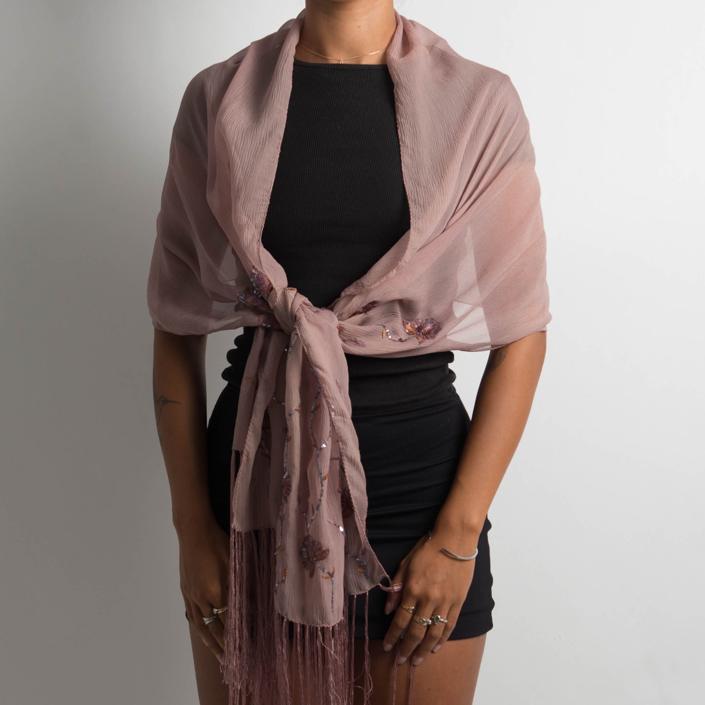 SHEER PINK TASSEL SCARF