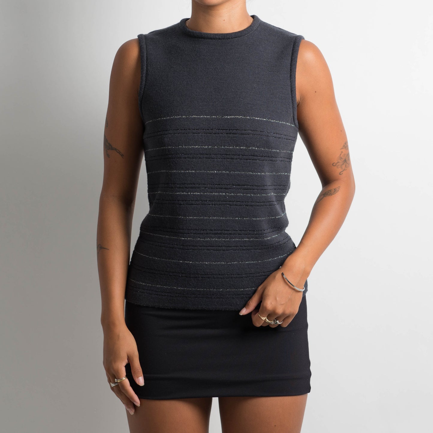 CHARCOAL WOOL SLEEVELESS TOP