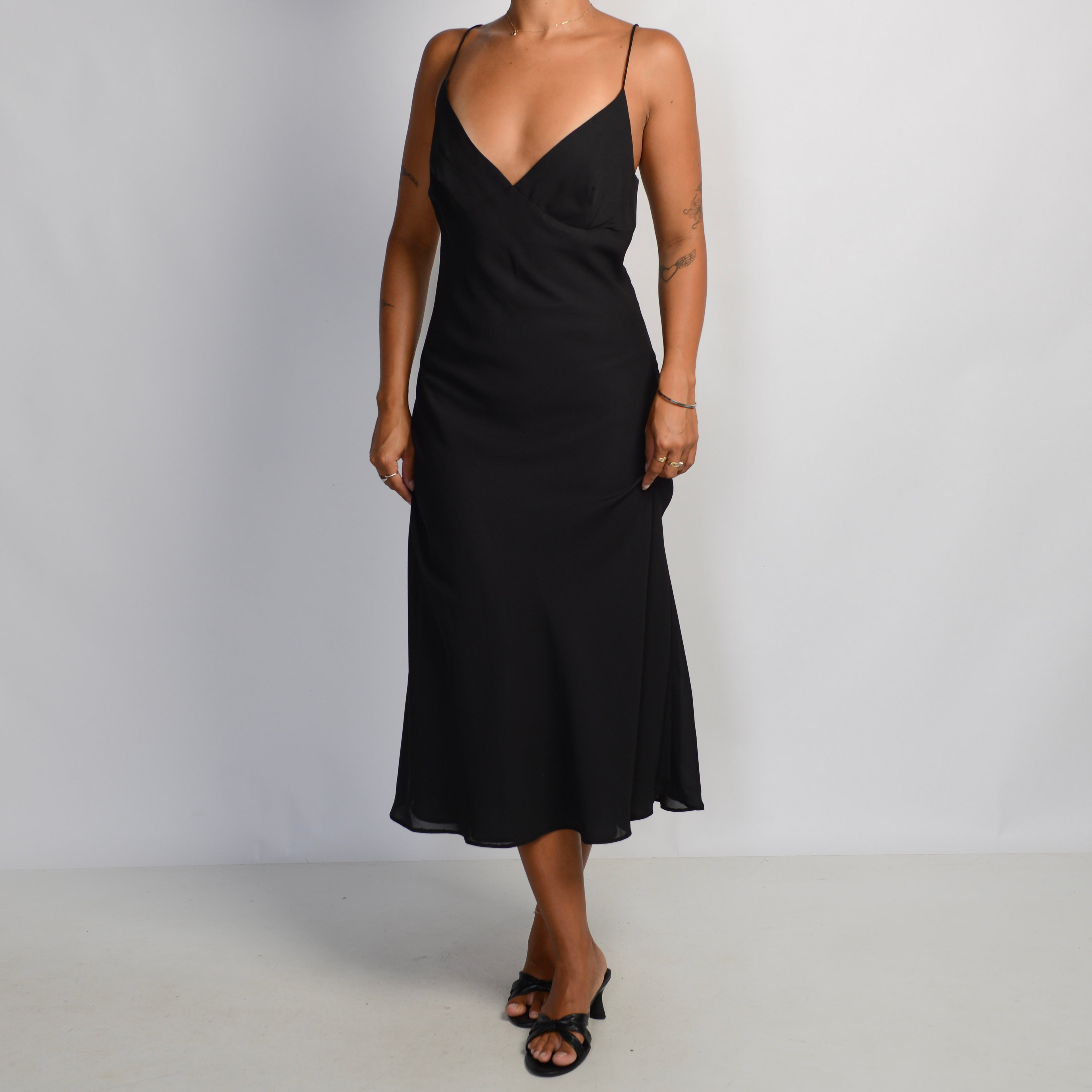 BLACK SLIP MIDI DRESS