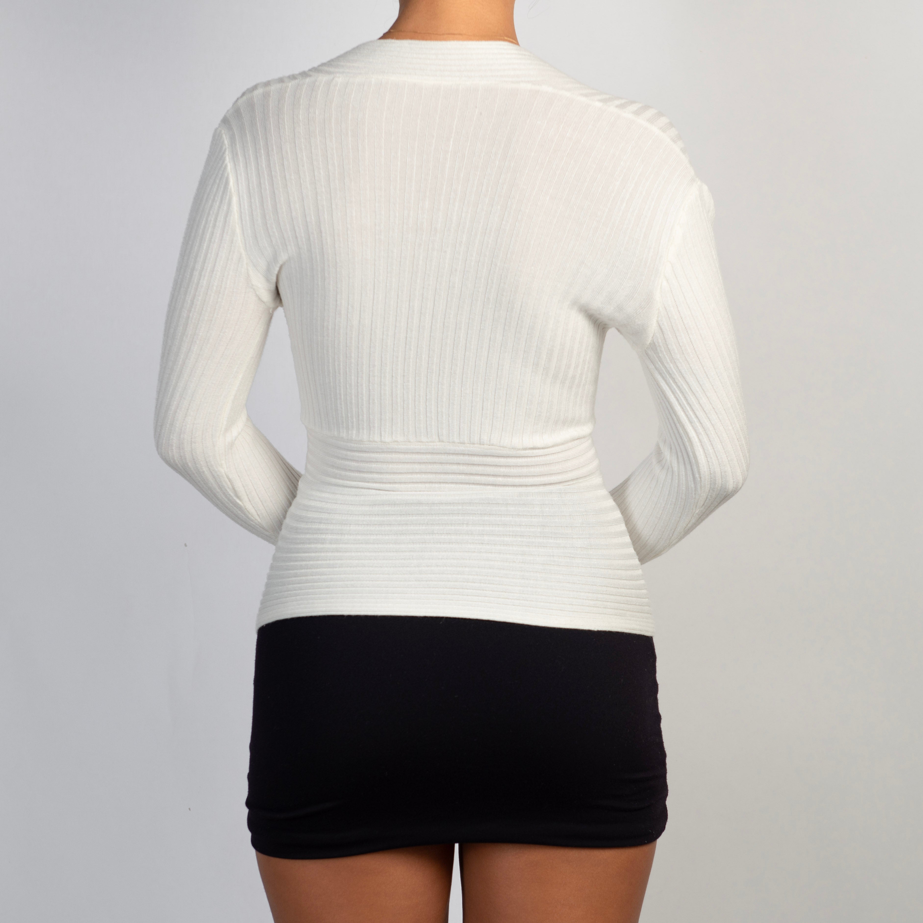 WHITE RIB LONG SLEEVE TOP